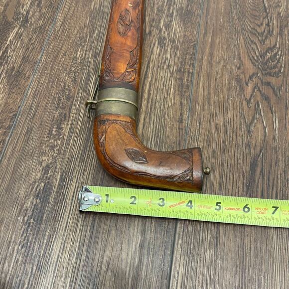 Vintage Mid 20th c. Wood Sheath Carved Pistol Shaped Knife & Fork Set (Indian) - Picture 12 of 13